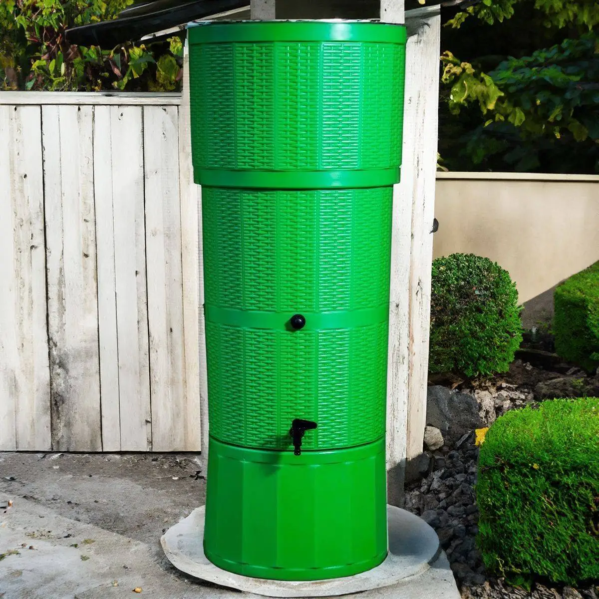 150L Rattan Wicker Effect Polybutt Water Butt - Lime Green 1 150L Rattan Wicker Effect Polybutt Water Butt - Lime Green