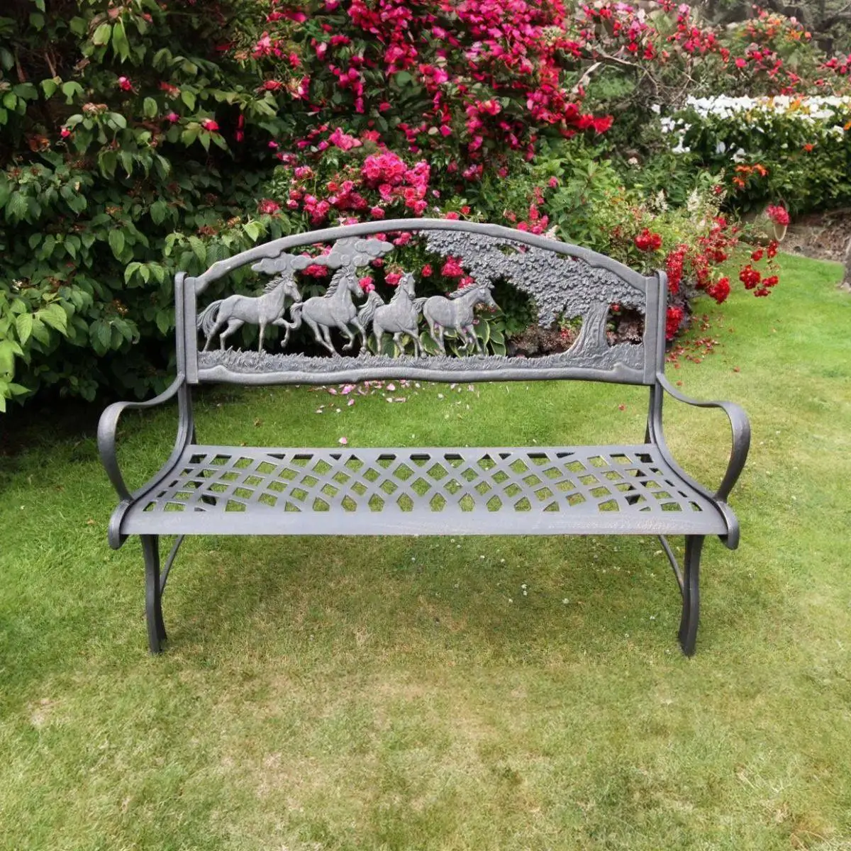 100% Cast Iron Garden Bench With Horses And Tree 1 100% Cast Iron Garden Bench With Horses And Tree