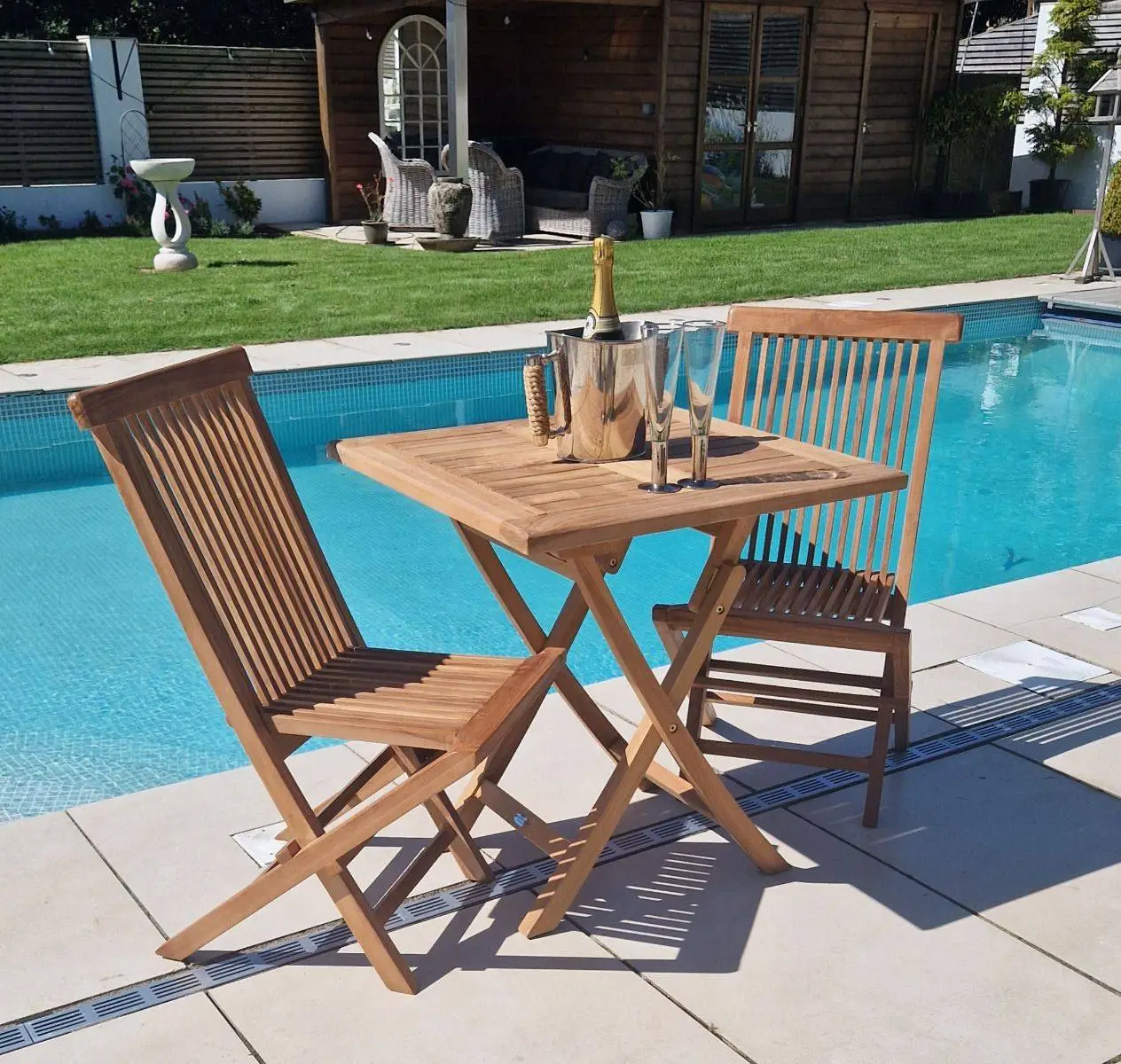 70cm Teak Square Folding Table With 2 Classic Folding Chairs / Armchairs 2 70cm Teak Square Folding Table With 2 Classic Folding Chairs / Armchairs - Image 2