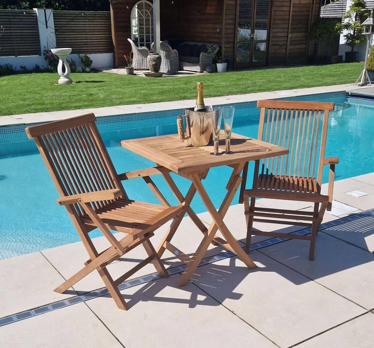 70cm Teak Square Folding Table With 2 Classic Folding Chairs / Armchairs 1 70cm Teak Square Folding Table With 2 Classic Folding Chairs / Armchairs