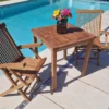 70cm Teak Square Fixed Table With 2 Classic Folding Chairs / Armchairs