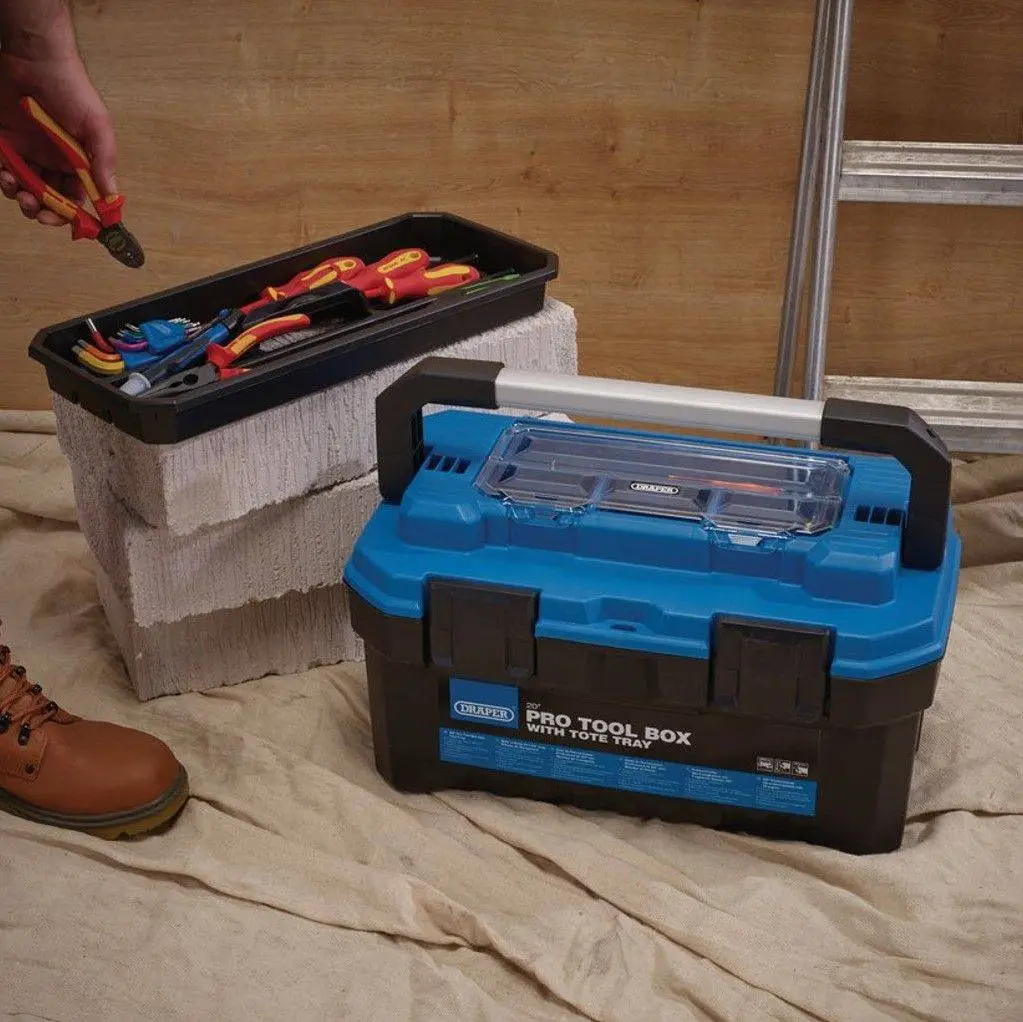 Draper Tools Pro Toolbox With Tote Tray, 20", Blue 1 Draper Tools Pro Toolbox With Tote Tray, 20", Blue