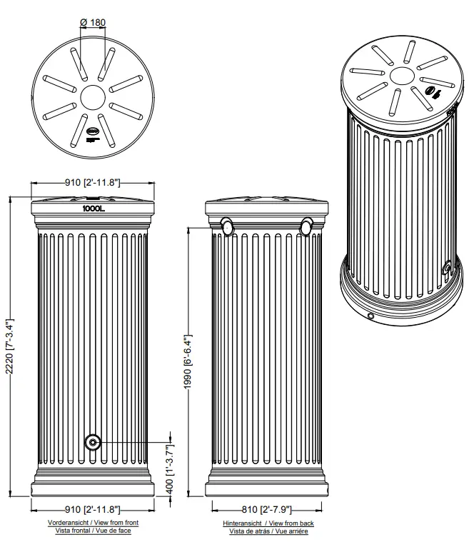 1000L Column Water Tank - Sand Beige 5 1000L Column Water Tank - Sand Beige - Image 5