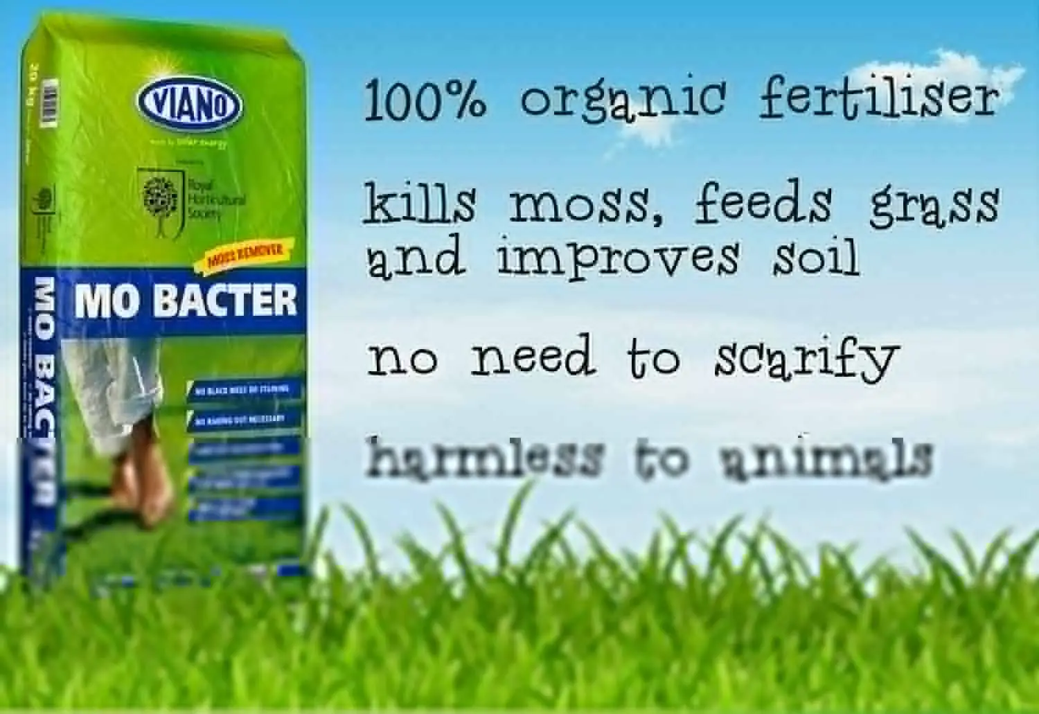 RHS Viano Lawn Care MO Bacter Organic Lawn Fertiliser 20kg Bag 2 RHS Viano Lawn Care MO Bacter Organic Lawn Fertiliser 20kg Bag - Image 2