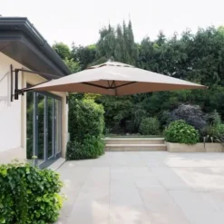 2 X 2m Wall Mounted Cantilever Parasol In Taupe - Cover Included