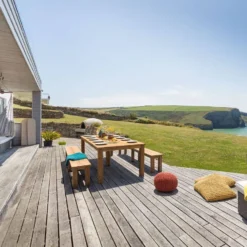 3m 10 Seater Reclaimed Teak Outdoor Open Slatted Table With 2 Backless Benches 5 3m 10 Seater Reclaimed Teak Outdoor Open Slatted Table With 2 Backless Benches -Gun Garden Shop cornish gems sji t oslt 300 2bb 3m open slatted with dining benches jpg