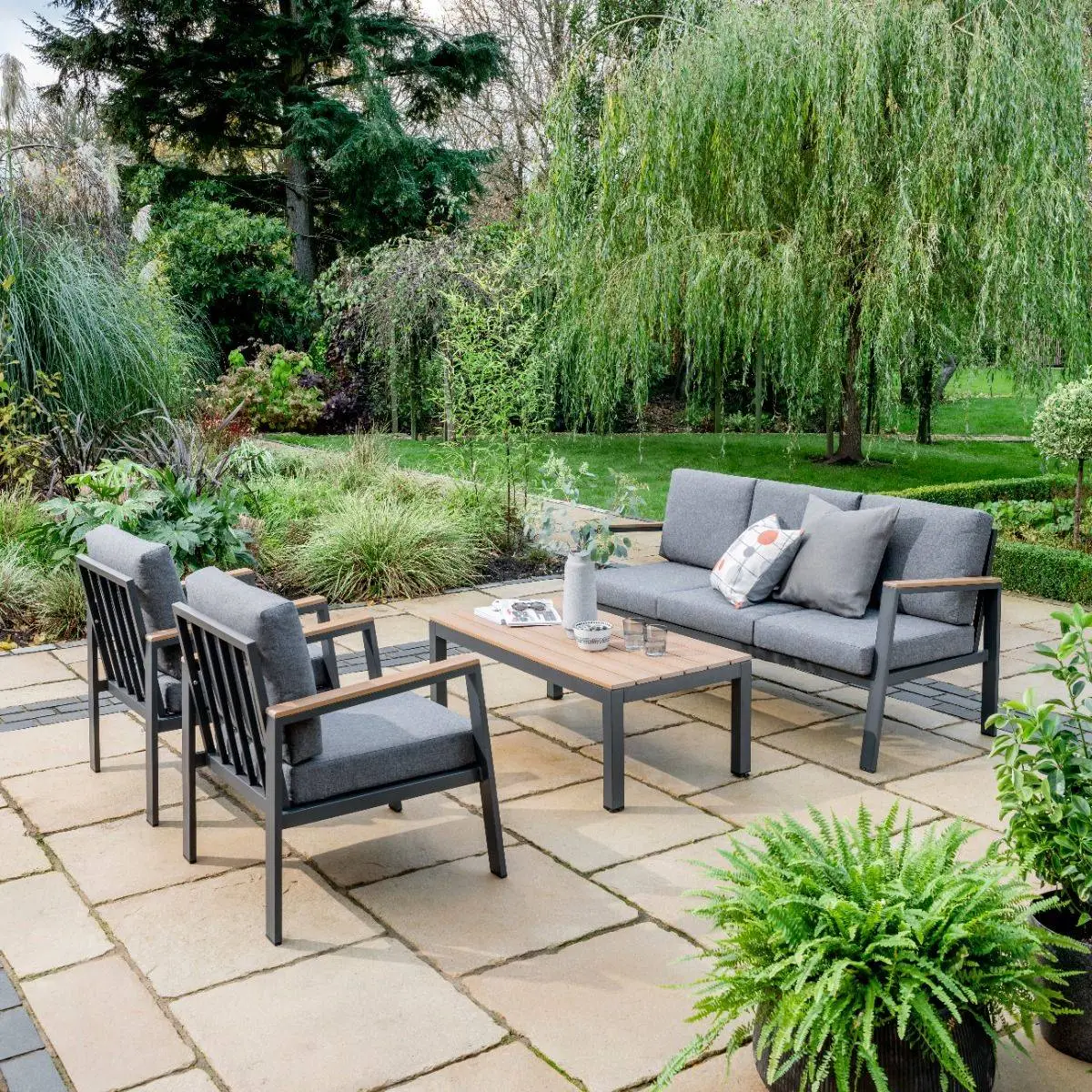 5 Seater Easton Garden Lounge Set In Dark Grey 1 5 Seater Easton Garden Lounge Set In Dark Grey