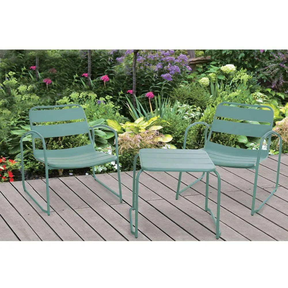 Metal Garden Furniture Set Of 3 - Green 2 Metal Garden Furniture Set Of 3 - Green - Image 2