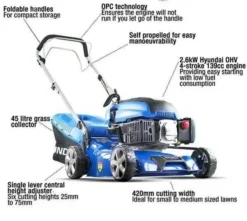 Hyundai 17"/43cm 139cc Self-Propelled Petrol Lawnmower | HYM430SP 7 Hyundai 17"/43cm 139cc Self-Propelled Petrol Lawnmower | HYM430SP -Gun Garden Shop hym430sp features 1 86967 1 jpg