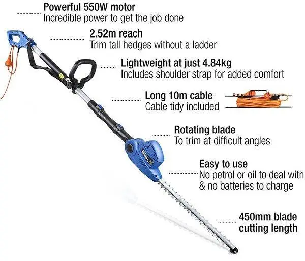 Hyundai 550W 450mm Long Reach Corded Electric Pole Hedge Trimmer/Pruner | HYPHT550E 5 Hyundai 550W 450mm Long Reach Corded Electric Pole Hedge Trimmer/Pruner | HYPHT550E - Image 5