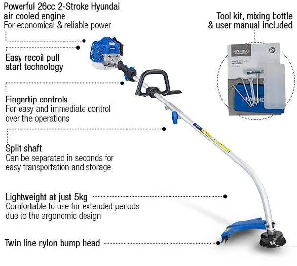 Hyundai Split Shaft 38cm Cutting Width 26cc Petrol Grass Trimmer | HYTR2600X 2 Hyundai Split Shaft 38cm Cutting Width 26cc Petrol Grass Trimmer | HYTR2600X - Image 2