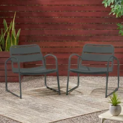 Metal Garden Furniture Set Of 3 - Grey -Gun Garden Shop table chairs grey jpg